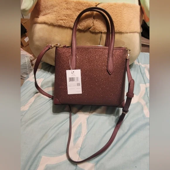 Kate Spade Glitter Burgundy Tote with Dual Handles and Crossbody Strap - Picture 3 of 8